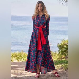 chinese dress ladies Alessia Strapless Maxi Dress in Cobalt Multi Linen Twill 42 / Cobalt